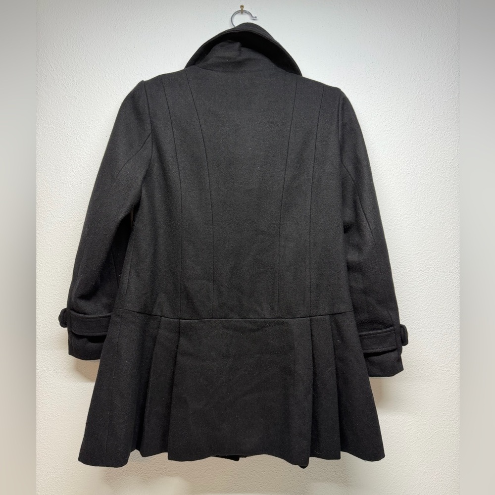 Sugarfly Girls Double-Breasted Flared Skirt Detail Black Wool Blend Peacoat Sz L - Picture 2 of 9